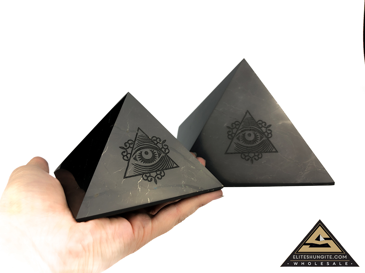 Pyramid 10 cm Carving Eye of Providence by eliteshungite.com