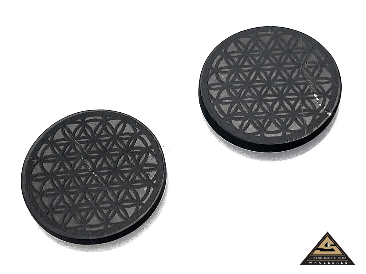Protective slice for notebook round diam. 2 cm, carving Flower of Life by eliteshungite.com