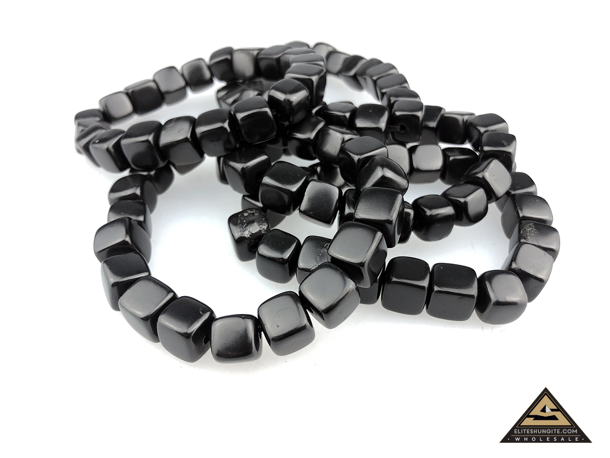 Bracelet cube bead 10 mm on rubber band by eliteshungite.com