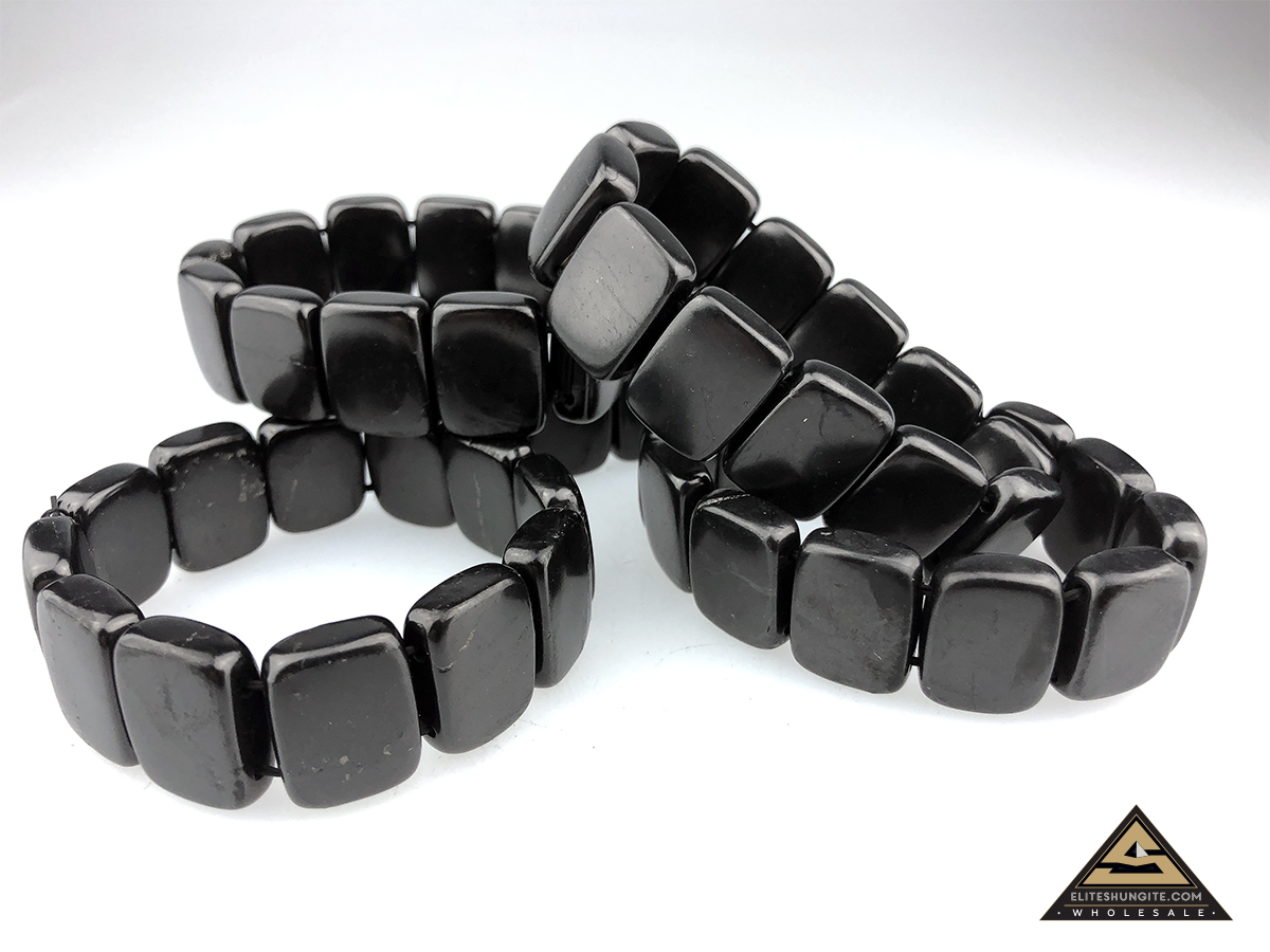 Bracelet rectangle slices on rubber band 12 beads by eliteshungite.com