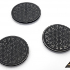 Protective slice for notebook round diam. 3,5 cm, carving Flower of Life by eliteshungite.com